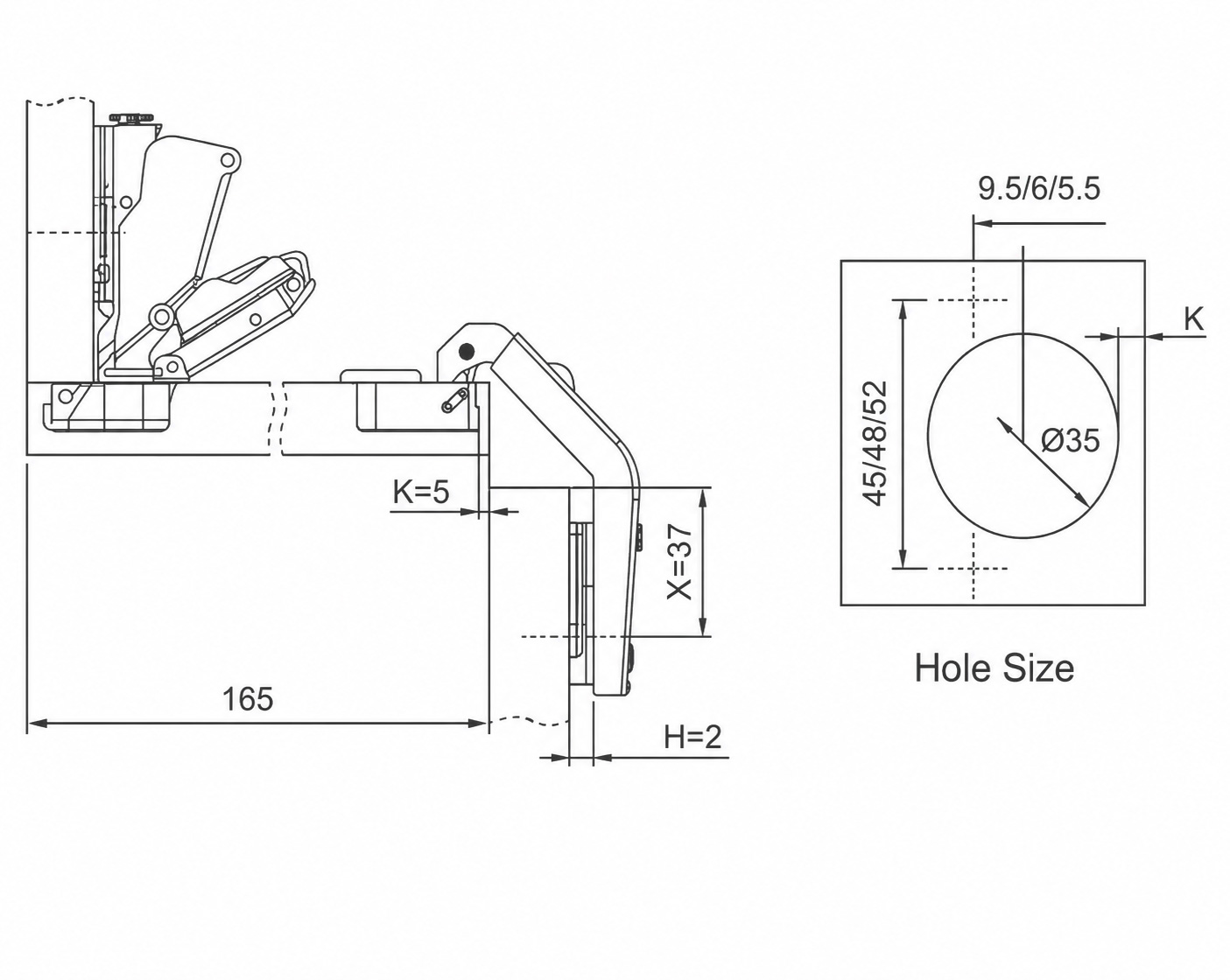 Starke Mirage Series 135° Fixed Mounted Hinge
